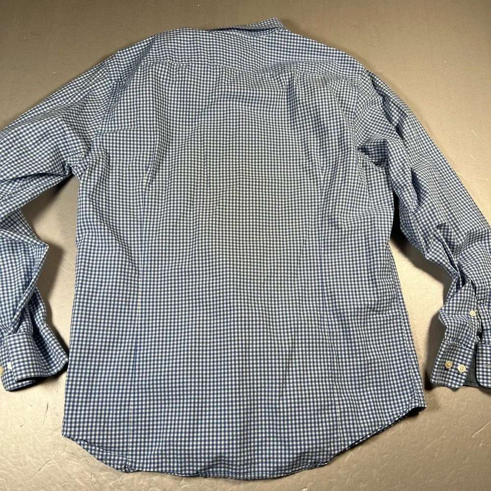 Banana Republic Mens Blue Gingham Soft Wash Tailored Slim Fit Shirt Large L 3089